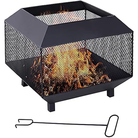 Outsunny Square Fire Pit with Poker Cover