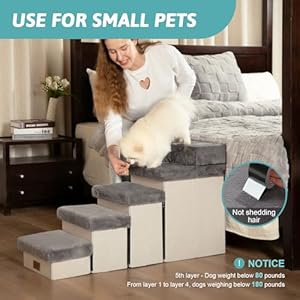 Dog stair for small dogs with storage foldable pet step with soft cover older cat ramp for chair couch sofa lightweight durable comfort 397x13x212 inch 5 tiers grey  urban country home decor