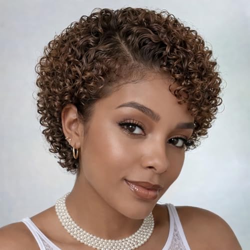 Besteffie Short Curly Pixie Cut Wig Human Hair for Black