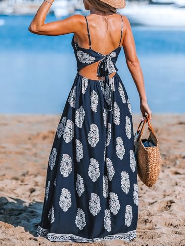 Image of CUPSHE Women's Maxi Dress Floral Print Twisted V Neck Sleeveless Long Dress Summer Casual Dress