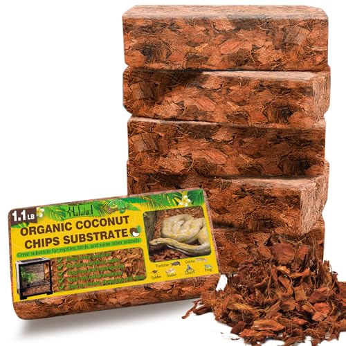 Halatool 6 Pack Compressed Coconut Chips Substrate for Reptiles, Natural Coconut Husk Bedding Coco Coir Chips Terrarium Substrate for Reptiles Ball Python Frog Snake Gecko Hermit Crab Tortoise