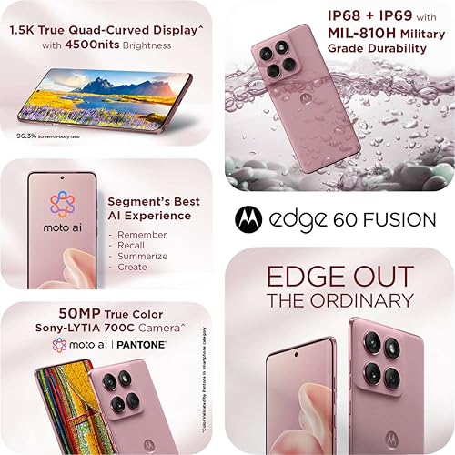 Image of Motorola Edge 60 Fusion 5G (Pantone Zephyr, 8GB RAM, 128GB Storage) | 6.67 inch pOLED Display | IP68 | 50MP+13MP Rear | 32MP Front Camera | MediaTek 7400 Processor| 5500mAh Battery | 68W Turbo Charger