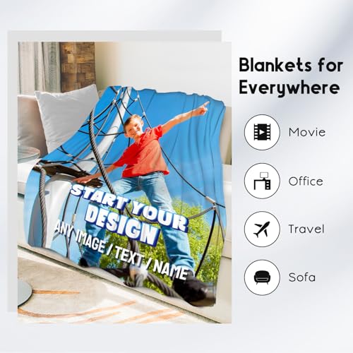 Personalized Blanket with Photo - Custom Gift for Kid Adults - Picture Blanket with Name, Soft Flannel Throw for Couch, Bed - 4 Sizes