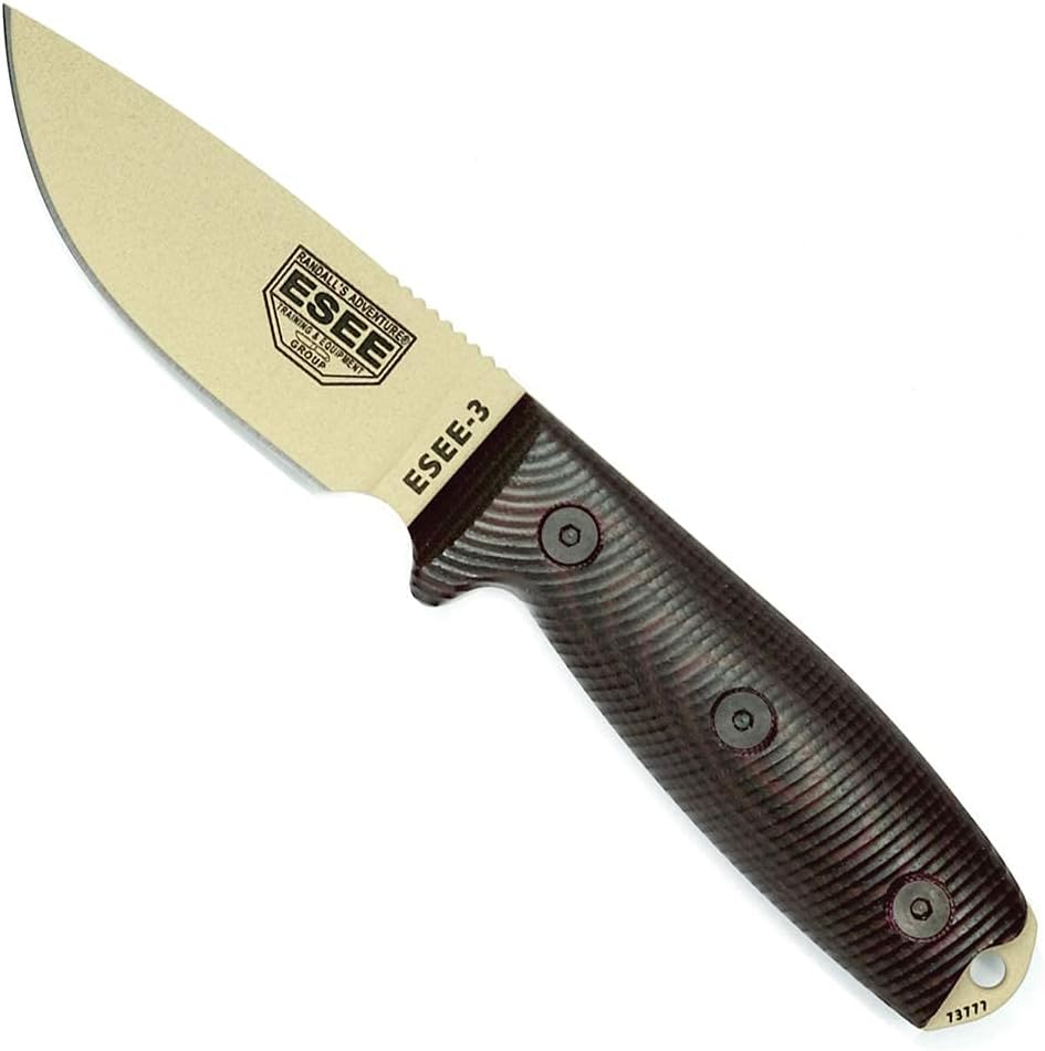 ESEE-3 1095 Carbon Steel, Black Sheath (Desert Tan Blade, Blood/Black G-10 3D Handle)