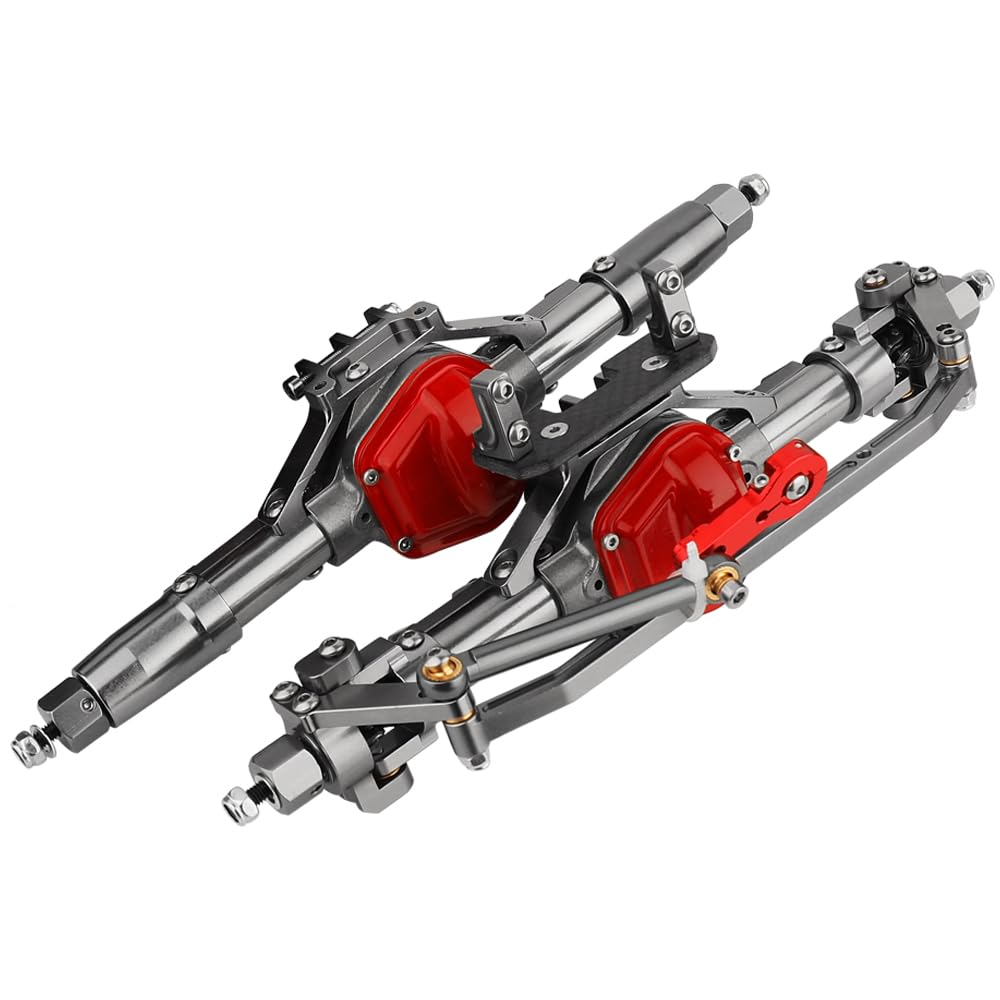 Pothyes Aluminum Front Rear Complete Axle Set with Enhanced Axle Shaft for Axial SCX10 RC4WD D90 1/10 RC Crawler Upgrade Parts (Titanium)