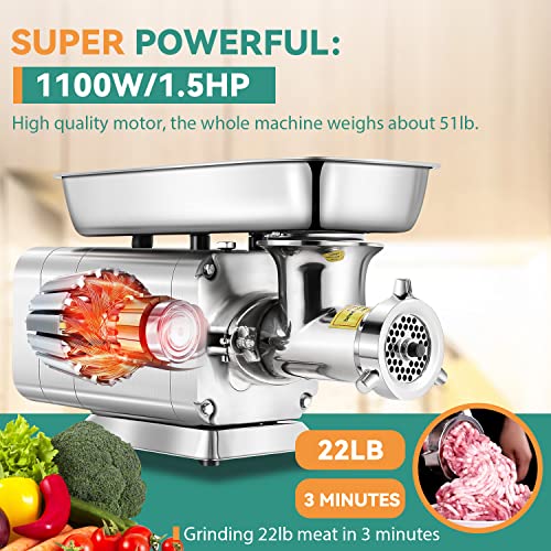 Newhai 1.5Hp Commercial Meat Grinder Industrial Meat Grinding Machine Heavy Duty 110V Us With 3/6/8Mm Grinding Plate #TOP1