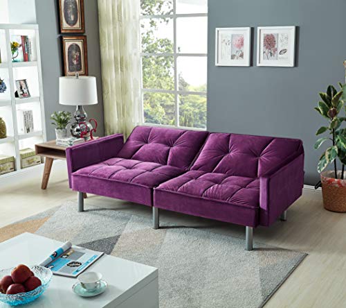 Legend Vansen Velvet Sleeper Loveseat With Pillow Twin Size Contemporary Sofas For Living Room And Bedroom Sofabed, 75.5'', Purple #TOP7