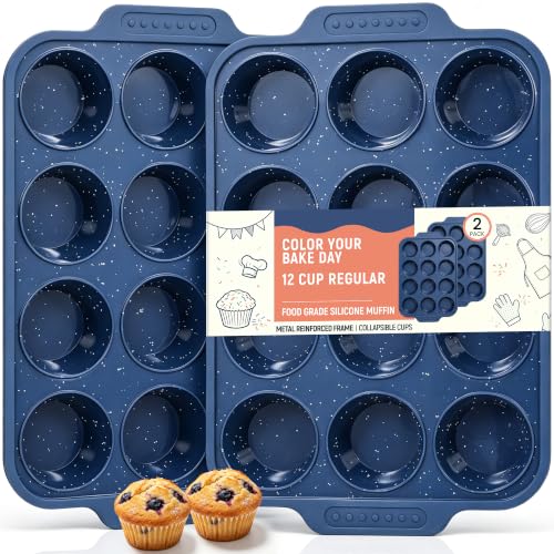 Image of Silicone Muffin Pans for Baking with Metal Reinforced Frame