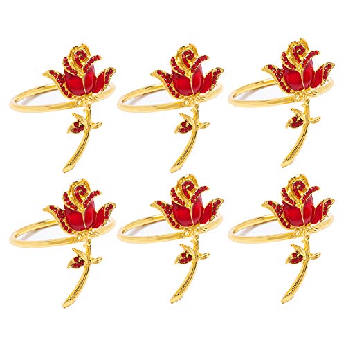 6 PCs Valentine's Day Rose Napkin Rings Holder for Dinning Table Parties Decoration Supplies -Metal Napkin Circle Buckle Table Decorative Adornment Gift for Father's Mother's Day Wedding Anniversary