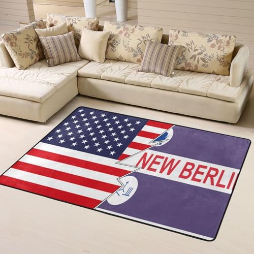 Flag of New Berlin, Wisconsin and America Area Rug 63x48in