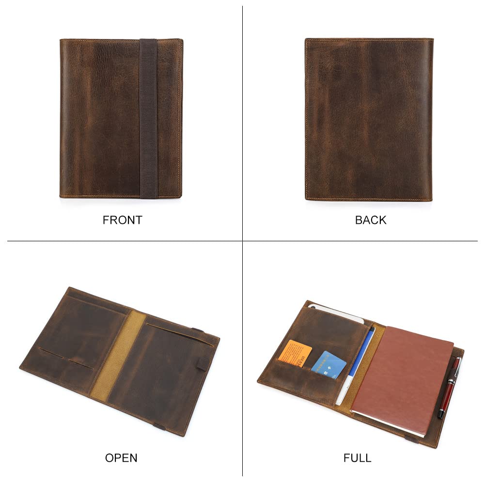 Kontakte Leder Business-Portfolio für Männer und Frauen elastisches Band Notizblock Ärmel kompatibel mit Karte, Bleistift, Pad mini, A5/B5 Dokumente (A5-fit ipad Mini 7,9 Zoll/8,3 Zoll)