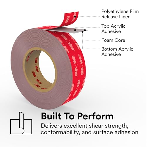 Image of 3M VHB Tape 4991 - (Pack of 25 Pcs.) 0.5 in. (W) x 1.25 in. (L) Tape Strip with UV Light Resistance. Adhesives and Sealants