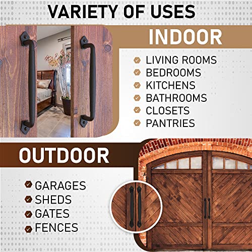 Image of 2-Pack 12 Inch Diamond Tapered Barn Door Handle - Black Cast Iron Pull for Sliding Doors, Gates, Sheds, Fences, Closets - Indoor Outdoor Farmhouse Hardware
