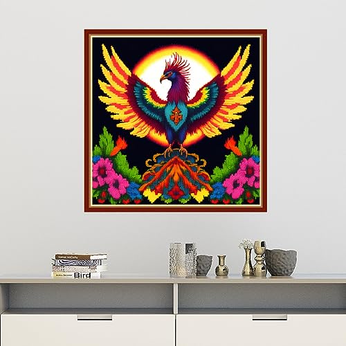 Image of Findvoor Stamped Cross Stitch Kits for Beginners Full Range of Cross Stitching Embroidery Pattern for Adults, 11CT DIY Needlepoint Embroidery Starter Kits-Colorful Phoenix 17.7x17.7 inch