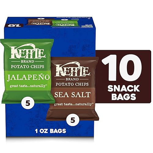 Image of Kettle Brand Potato Chips, Variety Pack of Sea Salt and Jalapeno, 1 Oz, 10 Ct (Pack of 2)