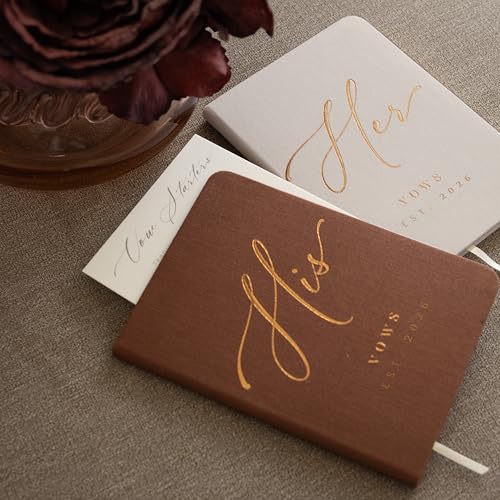 Image of Custom 2026 Vow Books His & Hers - Ivory & Terracotta Linen Wedding Vow Books Ideal as Accessories for Brides & Grooms, His & Hers Gifts - Wedding Registry Must Haves 2026 & Elopement Essentials