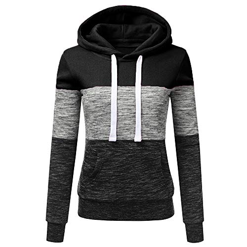 ZODOF Sudaderas con Capucha Mujer Hoodie Pullover Camiseta Blusa Tops de Manga Larga Empalme de Moda Basico Deportivo para Mujer Chica(S,Negro)