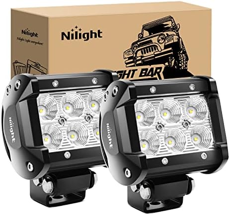 Nilight - 60001F-B Led Pods 2PCS 18W 1260LM Flood Led Off Road Lights Super Bright Driving Fog Light Boat Lights Driving Lights Led Work Light for Trucks, 2 Years Warranty