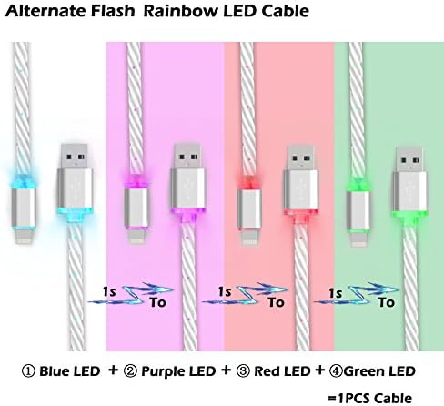 Alternate Flash LED Light UP iOS Charging Cable - Cell Phone USB Cable - 3.3 ft - High Speed Sync And Quick Charing USB Cables For iPhone 5 iPhone 6/6s iPhone 6/6s Plus (White)