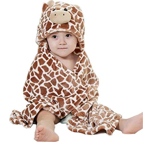 Image of Baby Hooded Bathrobe Animal Bathrobe Fleece Blanket (Brown Giraffe)