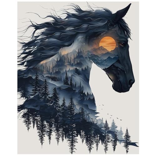 xcemhil Horse Paint by Numbers Kit for Adults, Horse Painting by Numbers, Adult Paint by Number Kits Suitable for Gifts and Interior Decor 16x20 Inch