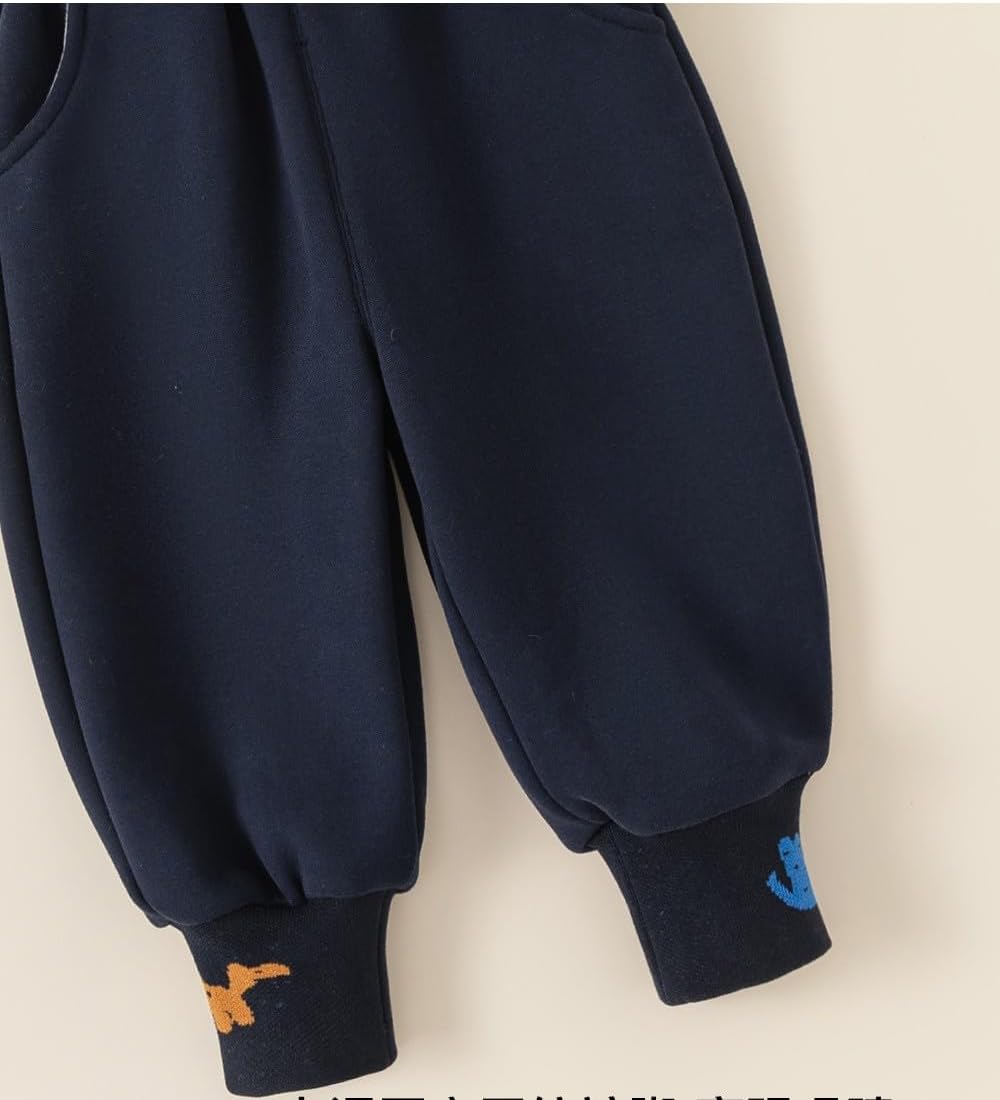 Irsutey Toddler Baby Boys Jogger Sweatpants Fleece Linning Cute Cartoon Pants Elastic Waist Winter Pockets Sweatpants