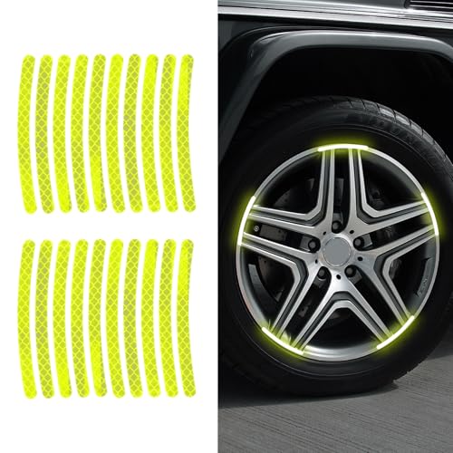 Image of 20PCS Reflective Car Wheel Decorative Stripe Stickers, Reflective Car Decal, Anti-Scratch Reflective Rim Stickers, Night Safety Warning Car Stickers Universal for Vehicles Motorcycles (Green)