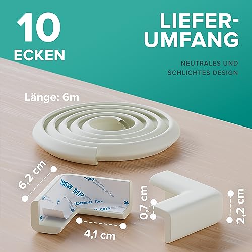 SafeMate Kantenschutz Baby aus Schaumstoff – 6m Tischkantenschutz & 10x Eckenschutz – Tischecken Kindersicherung… – Ansicht 2