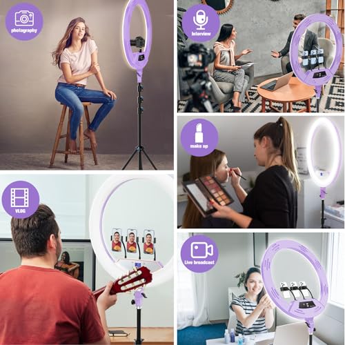 Image of 22 inchRing Light with Stand,Ring Light Tripod for iPhone ipad,with 75 inchTripod /LCD Display /4 ipad iPhone Clips /2 USB Ports,2600K-6500K Color Temperature,for Barber Makeup Tattoo TikTok Video Recording Vlog