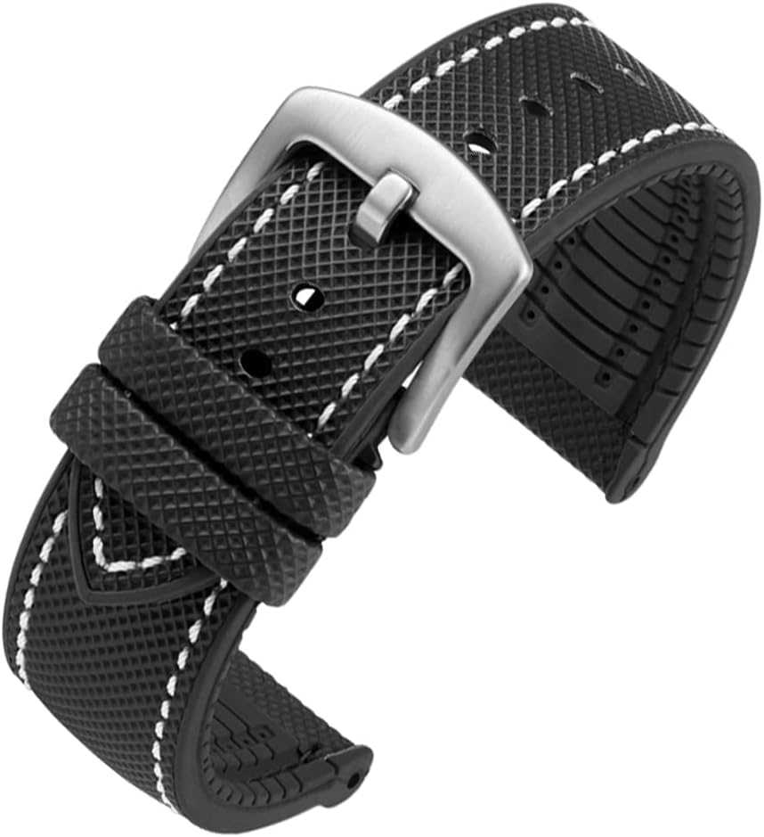 watchdives Nylon Rubber Bottom Watch Straps Canvas Men Watch Band Breathable Waterproof Replacement Bands 20mm 22mm (20mm, Black White)