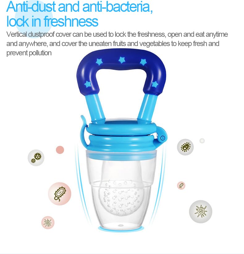 Image of Yummy Baby Fresh Fruit & Food Feeding Teether (2 Pack), Food Grade, BPA-Free, Ultra-Soft Silicone Pouches (Blue /Green Stars)