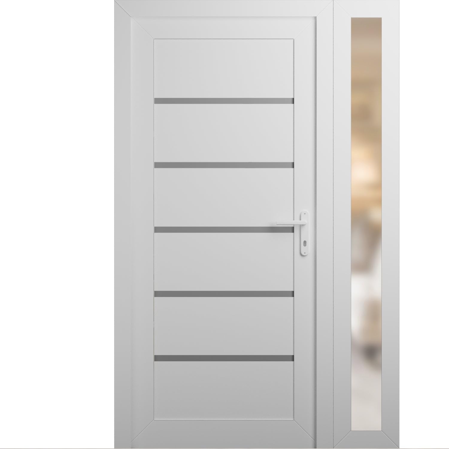 VDOMDOORS Front Exterior Door Prehung 30 x 80 inches | Manux 8415 White Silk | Entry Door with Frame | Metal Sidelite Transom | 1 Sidelites 16" | Left Hand | Front Entry