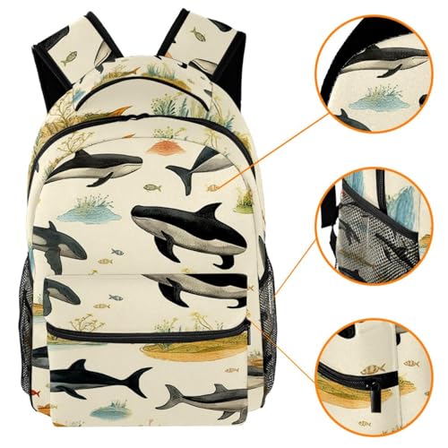 Sac à dos de voyage baleine J multicolore avec porte-bouteille