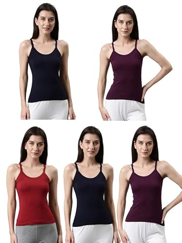Dixcy Slimz Solid Scoop Neck Sleeveless Slim Fit Camisole for Women(Assorted_Pack of 5_90)