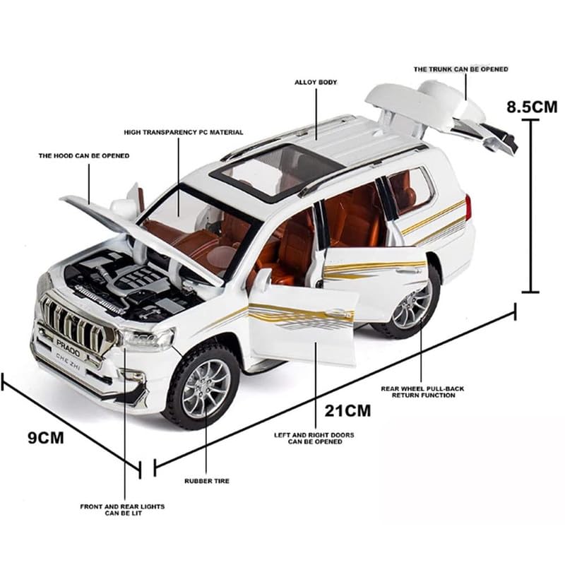 Image of Kids Model 1:24 Prado Die Cast Metal Car Pull Back Action Opening Doors with Realistic Engine Sound Lights Toy Car Gift for Boys - Multi