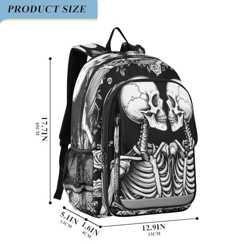 Kids Backpacks School Daypack College Bag Bookbag for Boys Girls Two Skeleton Roses2