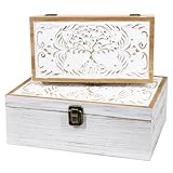SeekElegant Vintage Decorative Boxes with Hinged Lid, Set of 2 Wedding Keepsake Box with Hand-Carved Tree of Life, Retro Memory Box, Farmhouse Wood Storage Village Boxes for Gift Giving Home Decor