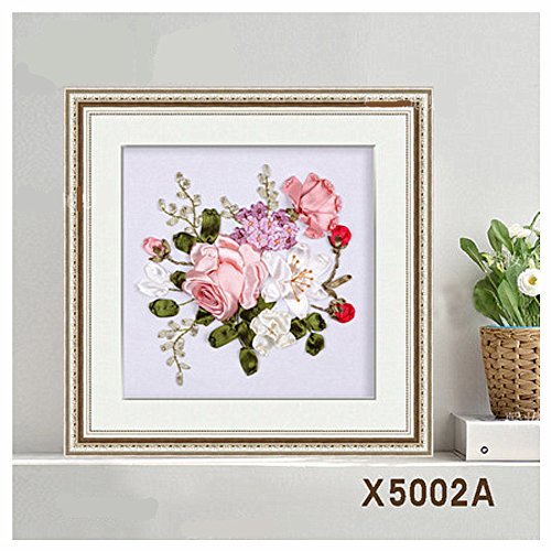 Ribbon Embroidery Spring Flower Blooming Kit 3D Painting Diy Wall Decor Stamp Needle Work With Hoop (No Frame) X5002A #TOP2
