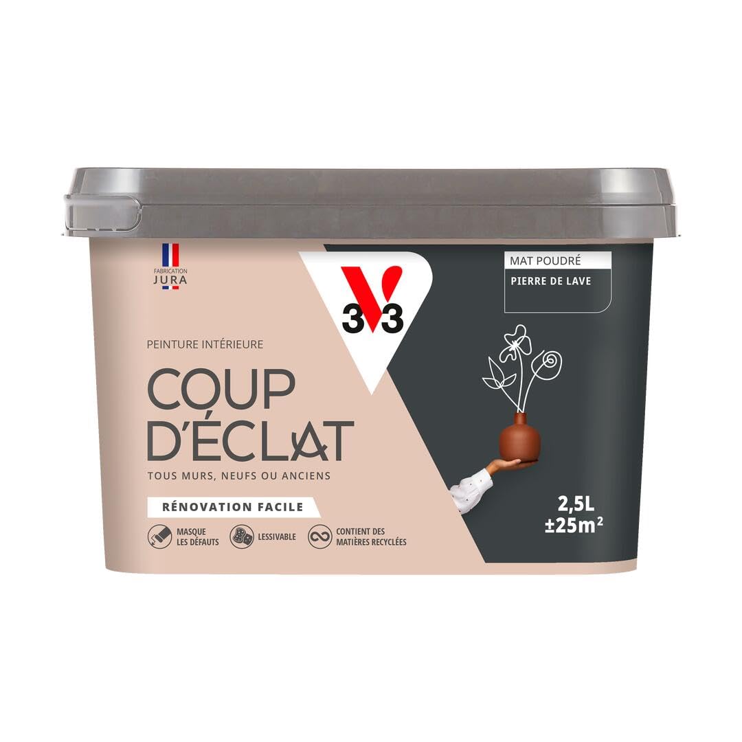 V33 Peinture murale intérieure Coup d'Éclat® Pierre de lave Mat Poudré 2,5L