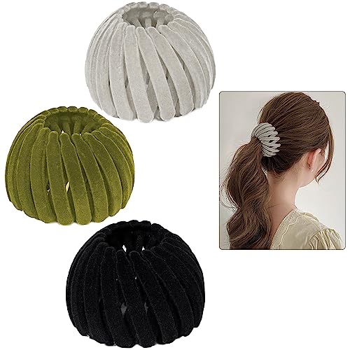 DI QIU REN 3 Pcs Bird Nest Hair Clips Holder Ponytail Holder Bun Barz Bun Clip Accessories for Women and Girls (Color-12)