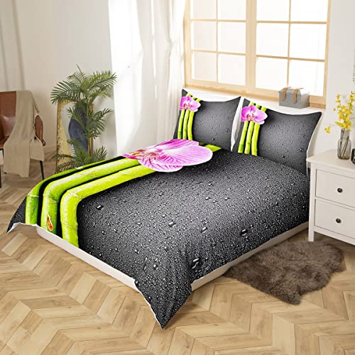 Capa de edredom de cerca de bambu com estampa de flores florais, conjunto de cama de galhos de folha