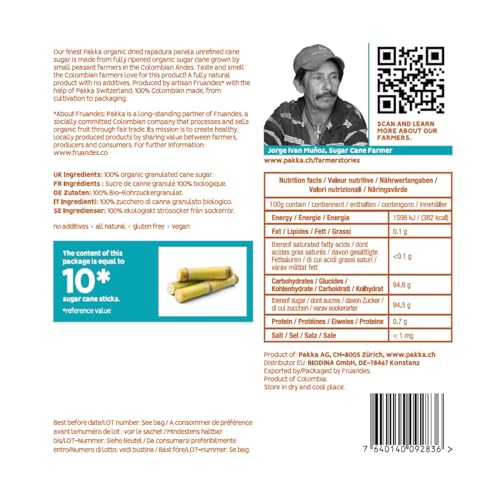 PAKKA Bio Panela unraffinierter Rapadura Berg-Rohrohrzucker, getrockneter Zuckerrohrsaft, Öko & Fair direkt hergestellt und abgefüllt vom Produzenten in Kolumbien, vegan (Variante 2: 20kg)