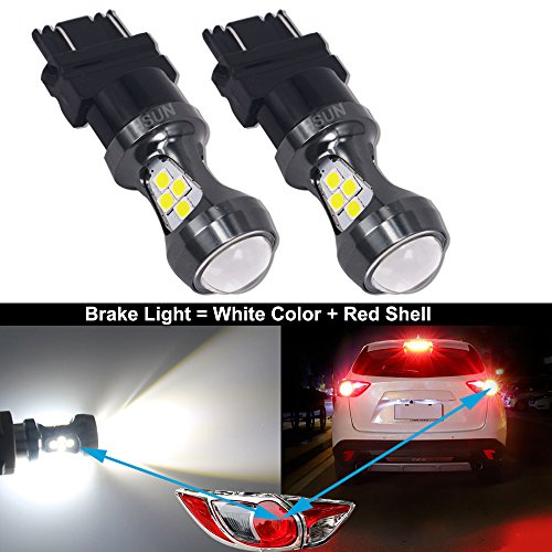 HSUN 3157 P27/7W T25 4157NA Bombillas LED, 16 piezas de chips LED SMD3030 3200LM bombillas extremadamente brillantes para freno de coche LED luz de marcha atrás y más, paquete de 2, 6000 K blanco