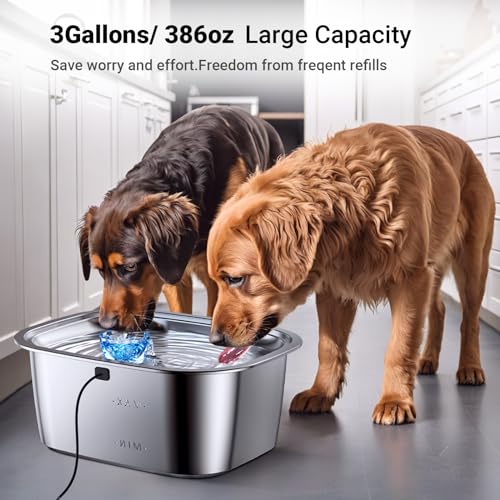 Stainless Steel Dog Water Fountain,3 Gallon Large Pet Water Fountains for Dogs and Cats, 11L /386oz Dog Water Bowl Dispenser w/Filter Drinking Bowls Indoor, Cat Founatin Quiet Pump, Easy to Use Stainless Steel Dog Water Fountain,3 Gallon Large Pet Water Fountains for Dogs and Cats, 11L /386oz Dog Water Bowl Dispenser w/Filter Drinking Bowls Indoor, Cat Founatin Quiet Pump, Easy to Use