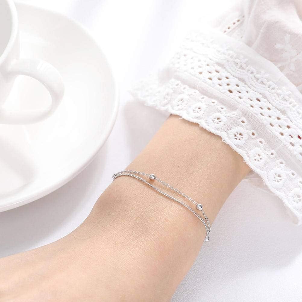 S925 Sterling Silver Bracelet Women's Double Ball Bead Bracelet Sterling Silver Transfer Beads Bracelet White, 925 Silver