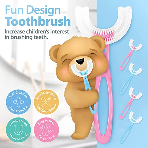 U Shaped Toothbrush L Kids Toothbrushes With Silicone Brush Head - Soft Manual Training Toothbrush, 360° Oral Teeth Cleaning Design For Children, Childrens U Shaped Toothbrush, 4 Pack Kids #TOP2