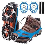 WIN.MAX Crampones, 19 Garras de Dientes Crampones Cubierta Antideslizante de Zapatos con Cadena de Acero Inoxidable para Excursiones Pesca Escalada Trotar Caminata sobre Nieve y Hielo (Azul, M)