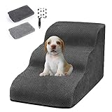 Jollywoods Hundetreppe 3 Stufen, Rampe für kleine Haustiere zu Hochbeeten, Hochdichter 30D Schwamm Welpentreppe, austauschbare rutschfeste Stoffbezug, geeignet für Innen Sofa Welpe Kätzchen Klettern