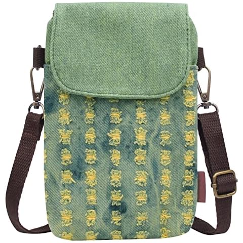 WITERY Small Crossbody Bags for Women - Handmade Cute Canvas Cross Body Phone Purse Cloth Pouch with Adjustable Shoulder Strap, Mini Teen Girl Travel Cell Phone Purse Wallet Cover