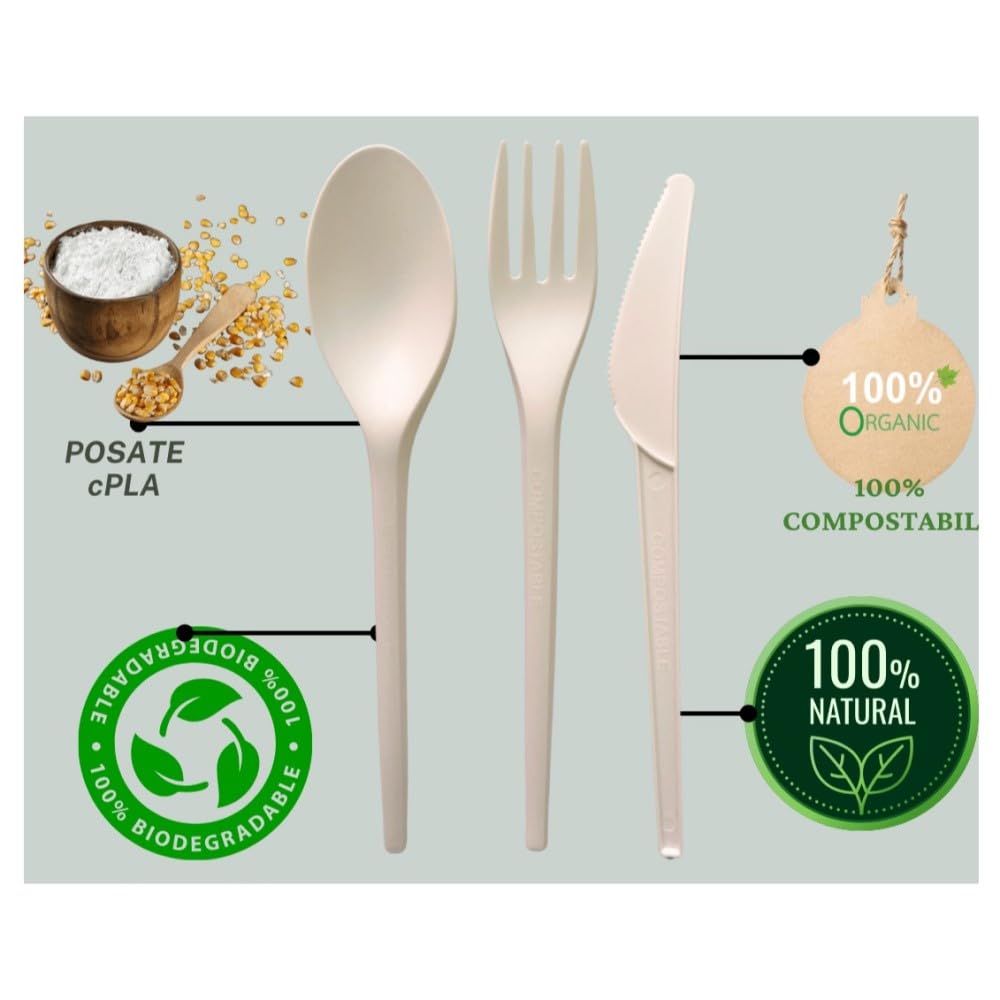 Generico 200 COLTELLI in CPLA Compostabili e Biodegradabili colore Bianco monouso in fibra vegetale smaltimento nel compostabile